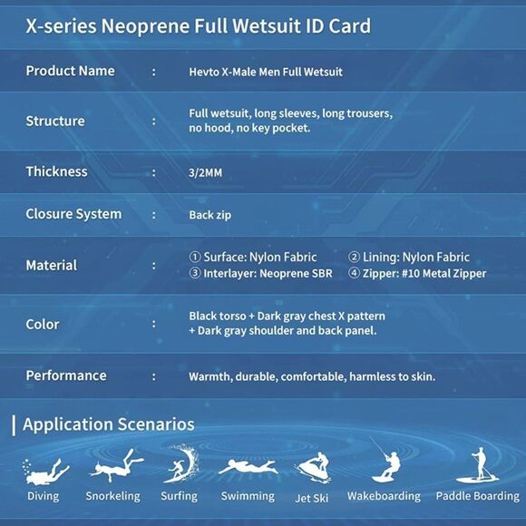 Hevto Wetsuits 3mm Neoprene Full Scuba Diving Suits Surfing Swimming Long Sleeve - Picture 2 of 5